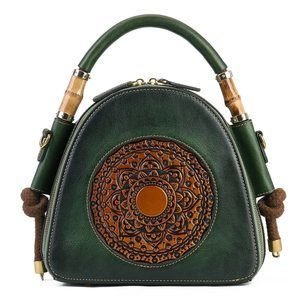 Genuine Leather Pocketbooks, Retro Organizer Top Handle Satchel o_o